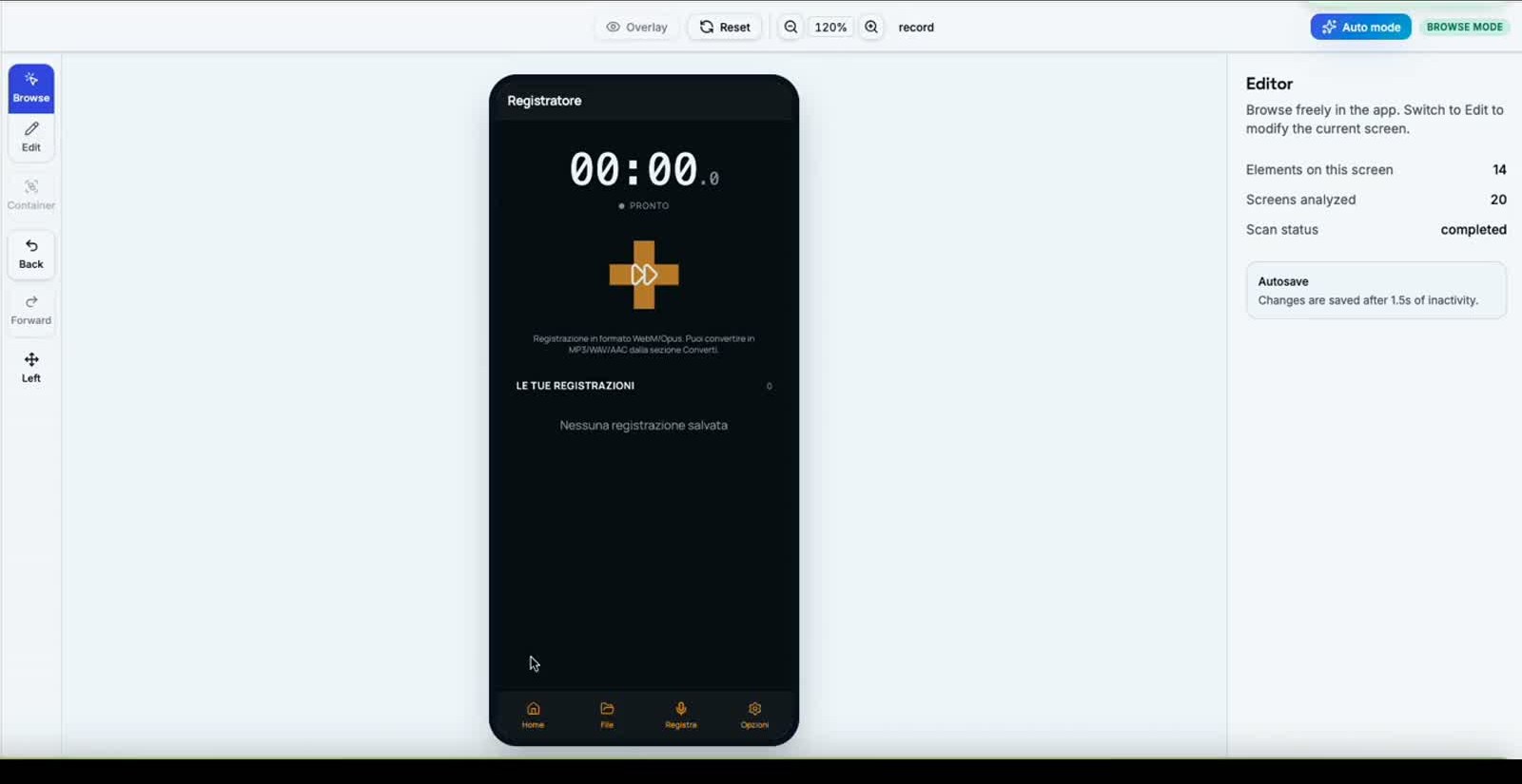 Editor con forme contenitore e regolatore di rotazione
